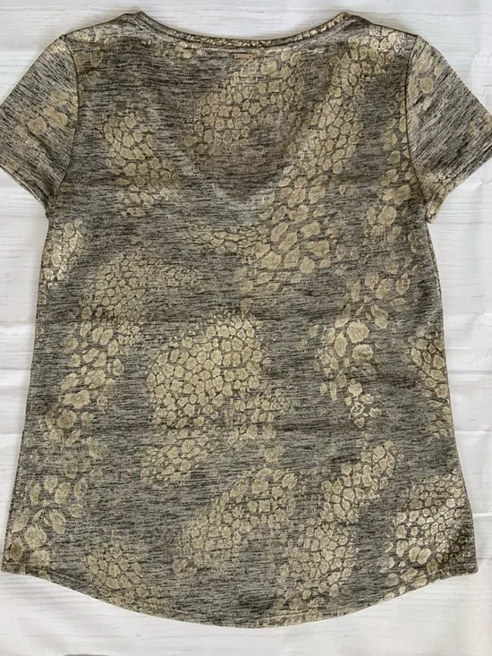 White House Black Market Metallic Gold, Black and Gray V-Neck Top - Picture 4 of 6